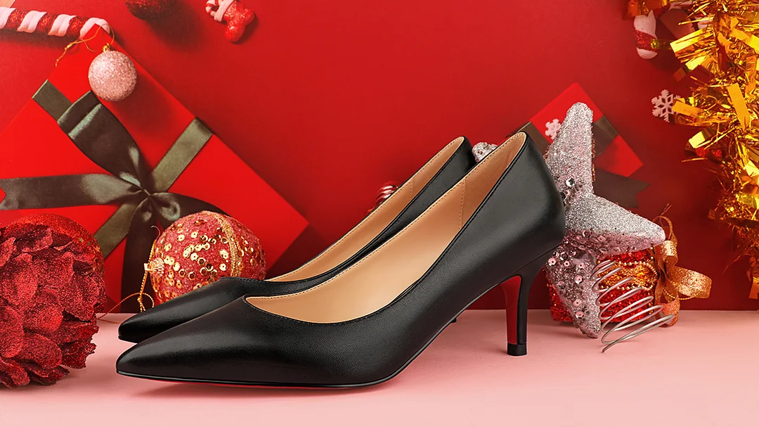 60mm Pointed Toe Red Bottom Kitten Heels Daily Matte Pumps for Women-MERUMOTE