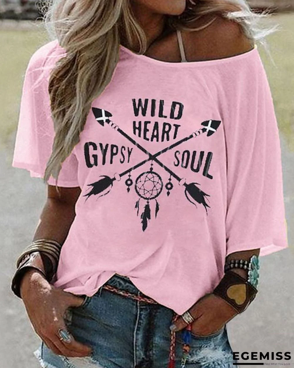 Women's T-shirt Geometric Print Round Neck Tops Basic Top White Yellow Blushing Pink | EGEMISS