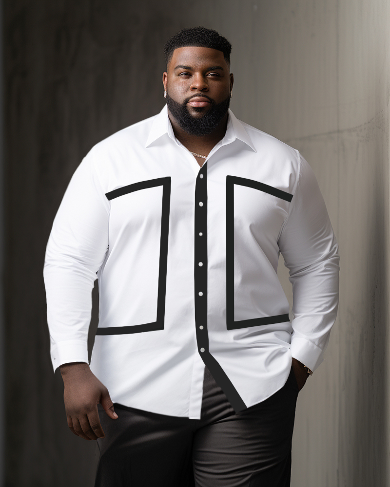 Men's Casual Plus Size White Classic Graphic Long Sleeve Lapel Shirt