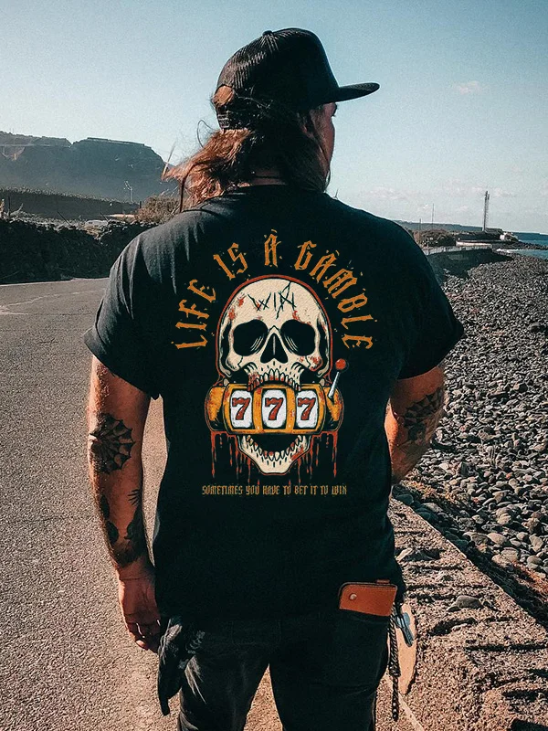 Life Is A Gamble Skull Printed Men's T-shirt