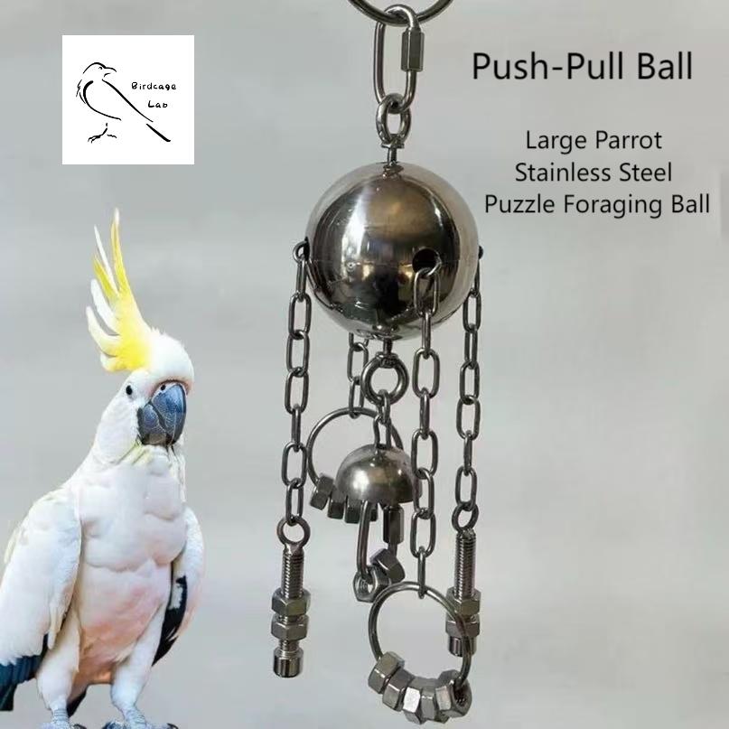 Large Parrot Stainless Steel Puzzle Foraging Ball  Birdcagelab