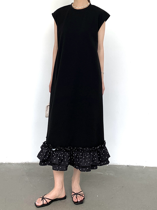 Polka Dot Ruffle Hem Sleeveless Round Neck Midi Dress