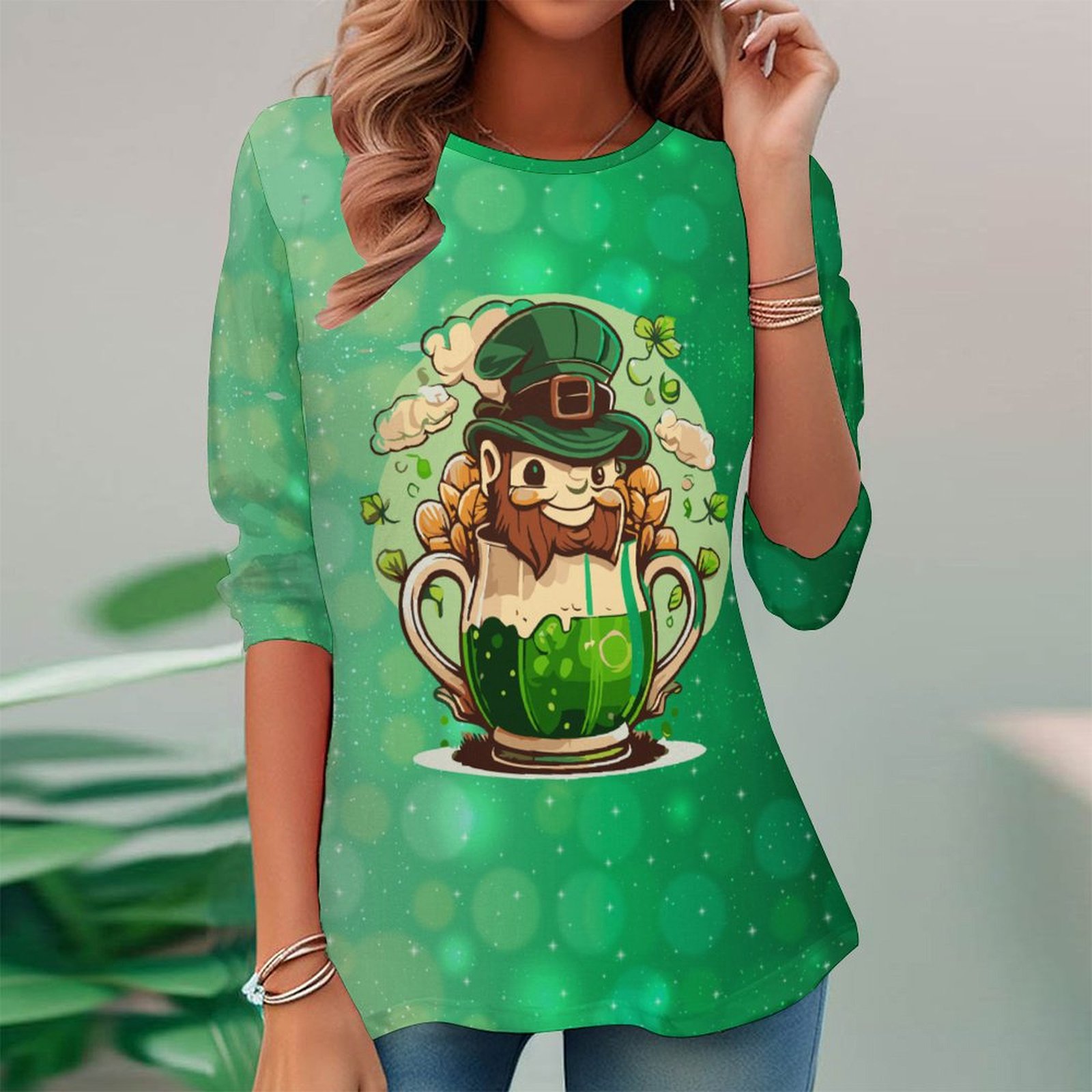 Women Long Sleeve V-neck Graphic Floral Printed Top