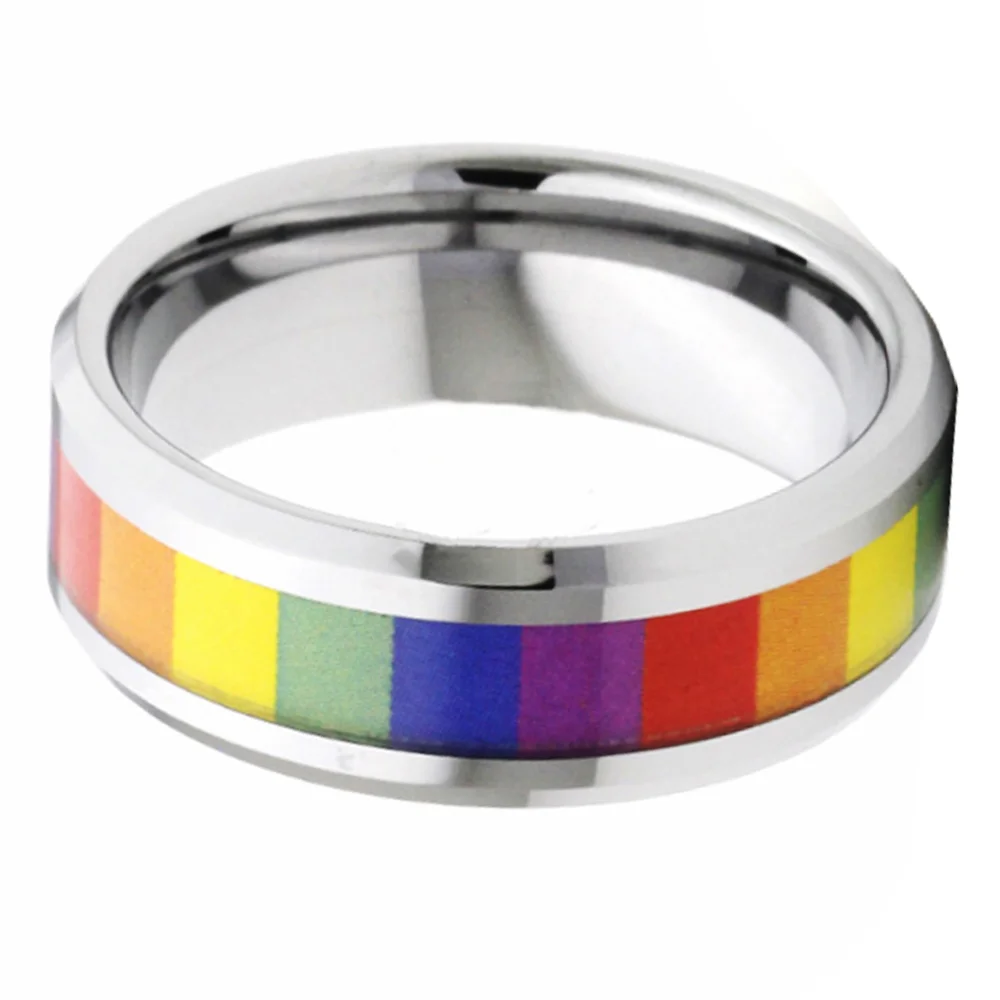 8mm Silver Plated Tungsten Carbide Rings Rainbow Camouflage Couples Wedding Bands