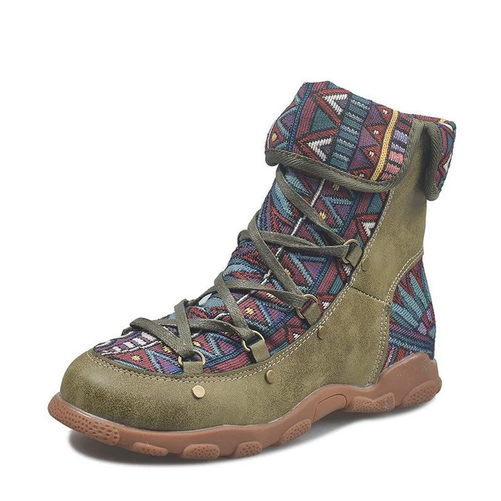 (45% OFF)-Vintage Jacquard Stitching Short Martin Boots