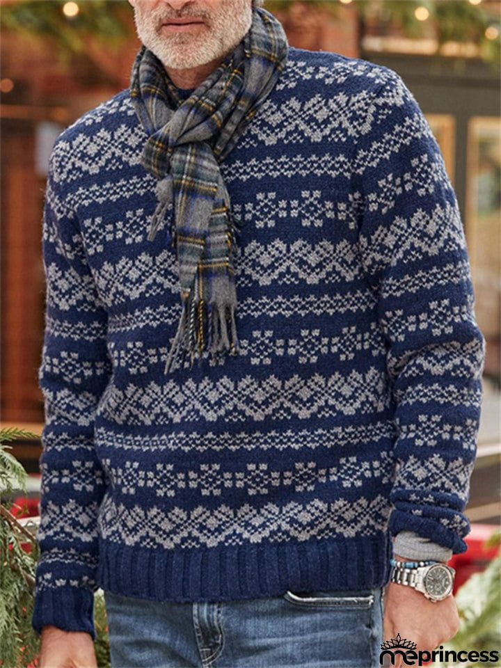 Casual Printed Round Neck Pullover Sweaters