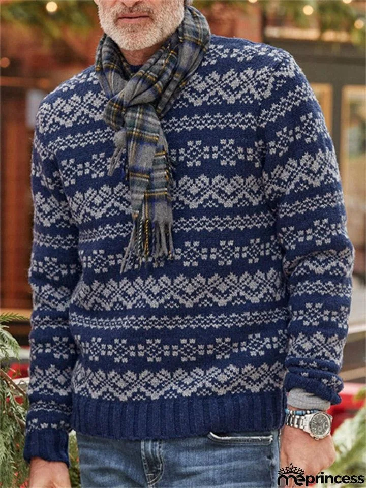 Casual Printed Round Neck Pullover Sweaters