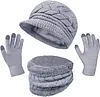 Women's Winter Warm Knit Hat Beanie Gloves & Scarf 3-Piece Set