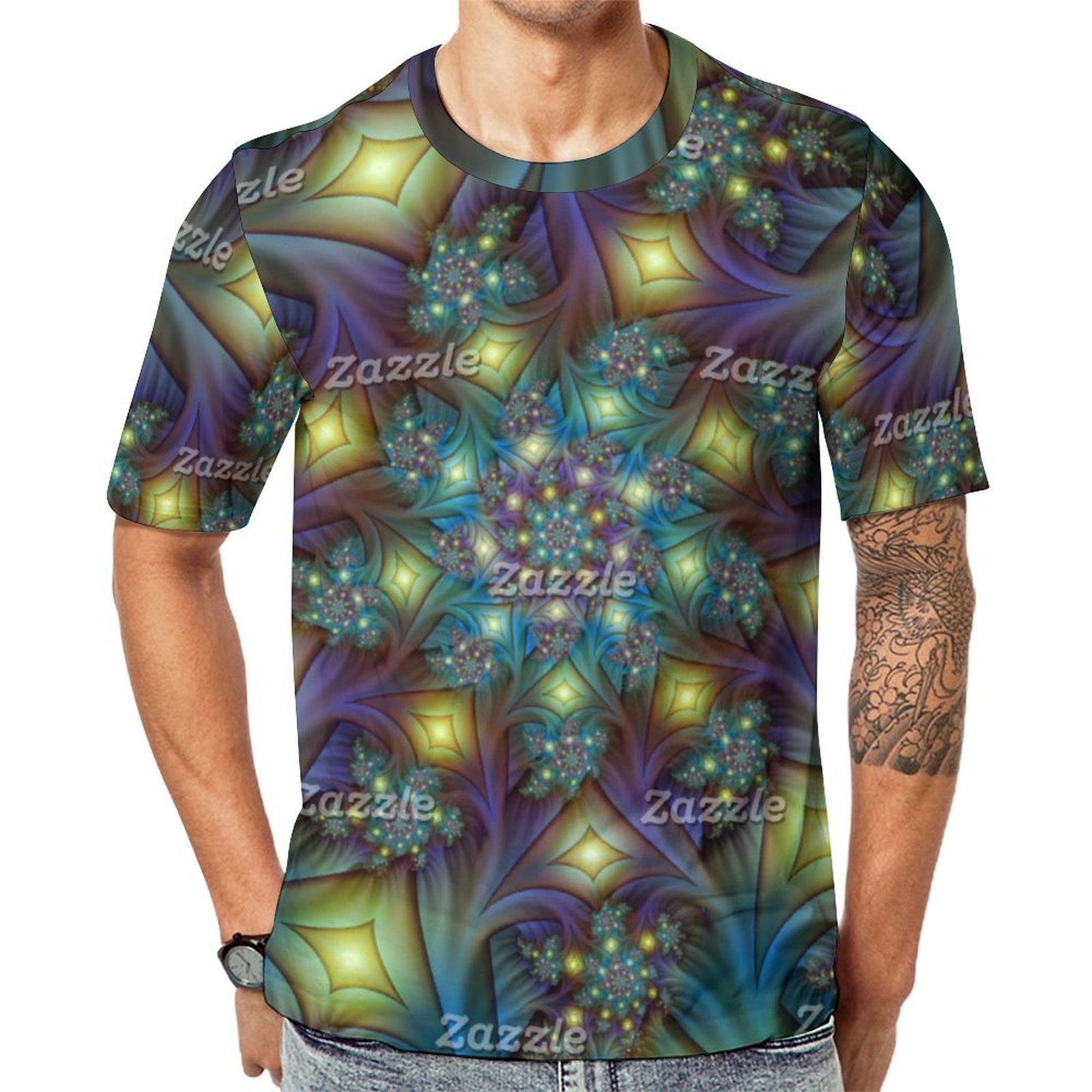 Illuminated Abstract Blue Purple Fractal Short Sleeve Print Unisex Tshirt Summer Casual Tees for Men and Women Coolcoshirts