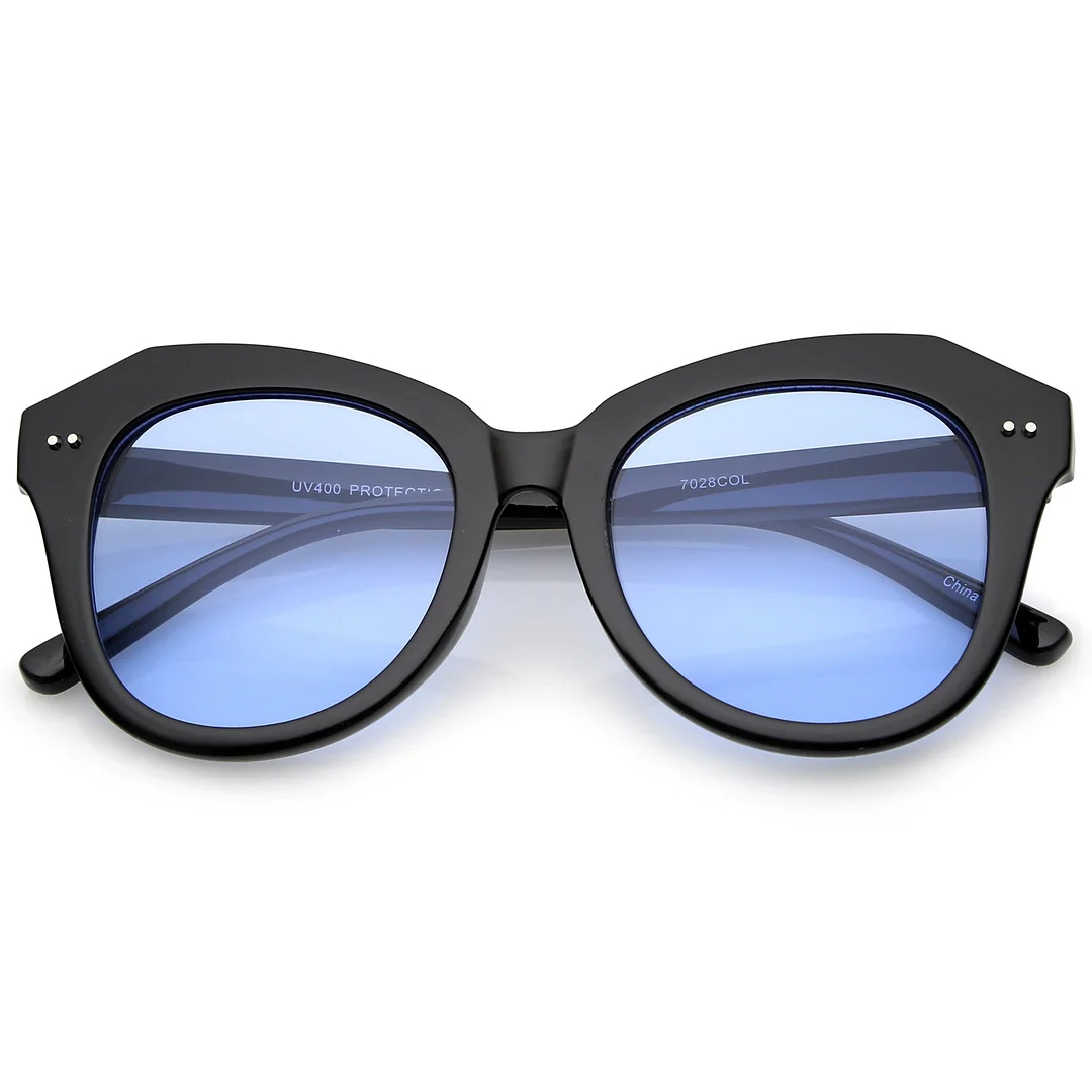 Women's Oversize Horn Rimmed Colored Round Lens Cat Eye glasses 52mm