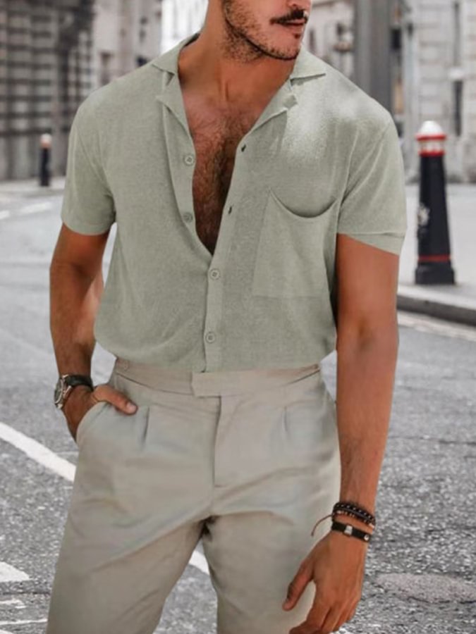Men's summer casual solid color shirt