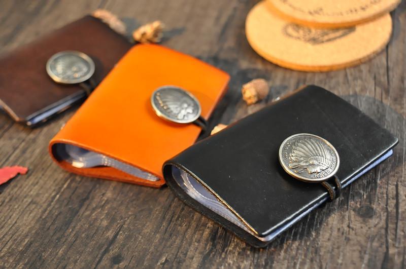 Original leather small card bag, retro vegetable tanned leather Indian head multi-card bag