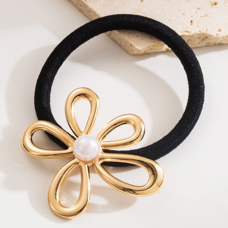 Women’s Elegant Classic Style Starfish Flower Alloy Plating Inlay Pearl Hair Tie