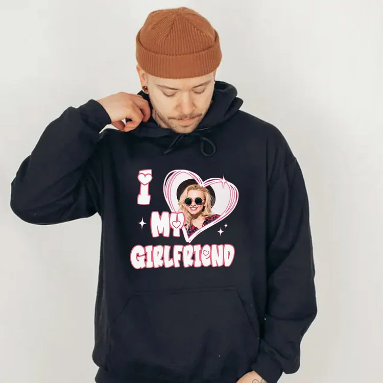 Custom Photo I Love My Girlfriend Sweatshirt, Valentine Gift I Love My Girlfriend Custom Picture, Girlfriend Bootleg Tee Hoodie, Boyfriend Hoodie