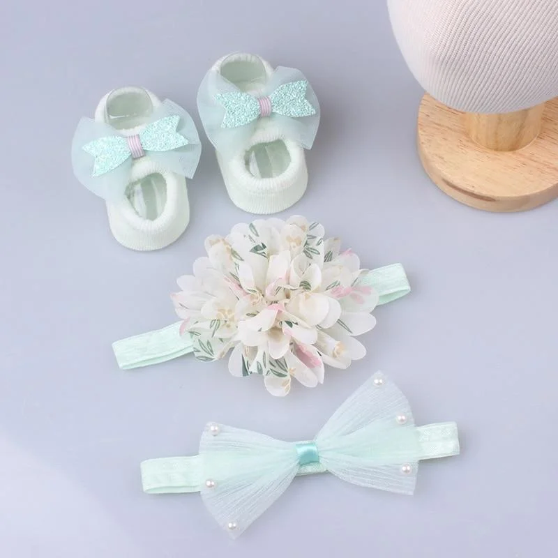 3Pcs/Set Lace Flower Baby Girl Headband Socks Set Crown Bows Newborn Hairband Headbands For Girls Turban Baby Hair Accessories