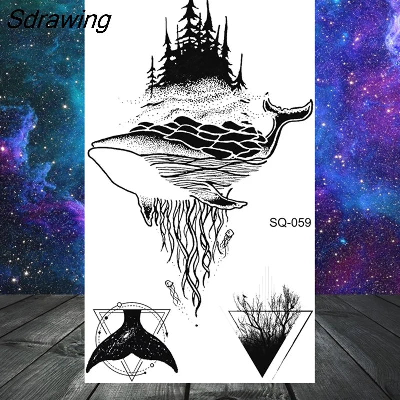 Sdrawing Stars Moon Sun Temporary Tattoos For Women Kids Girl Butterfly Feather Letters Fake Tattoo Neck Arm Hands Small Tatoos