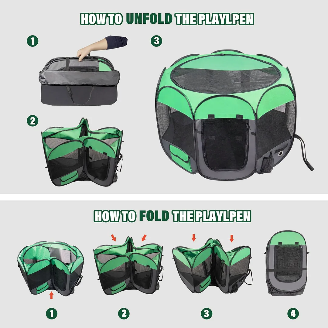 Upgraded Pet Dog Playpen for Small/Medium/Large Dogs Indoor/Outdoor, 600D Oxford Fabric Green Portable Cat Playpen Enclosed with Removable Zipper Top and Bottom（M）