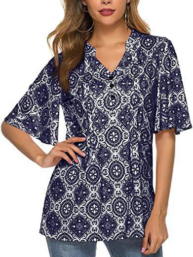 Women's V-neck Short Sleeve Half Sleeve Printed Tops