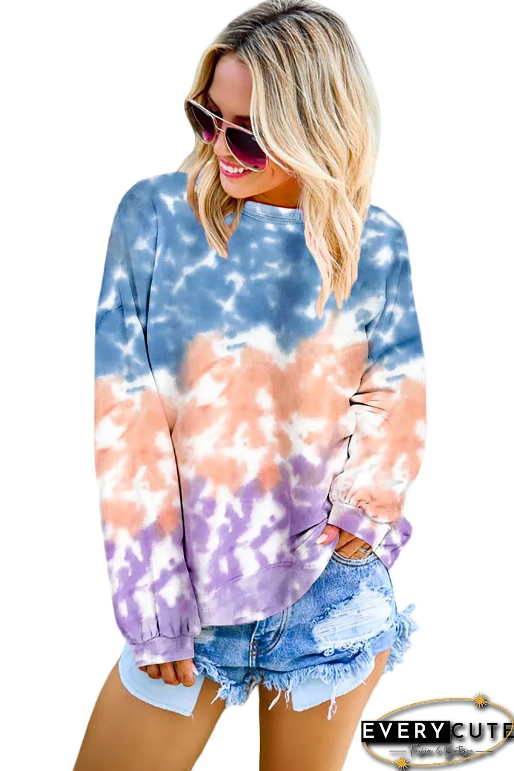 Classic Color Block Tie Dye Pullover Sweatshirt