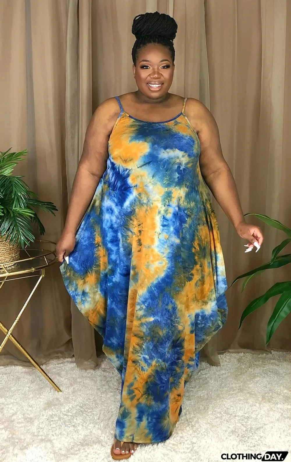 Summer Casual Plus Size Tie Dye Strap Loose Long Dress