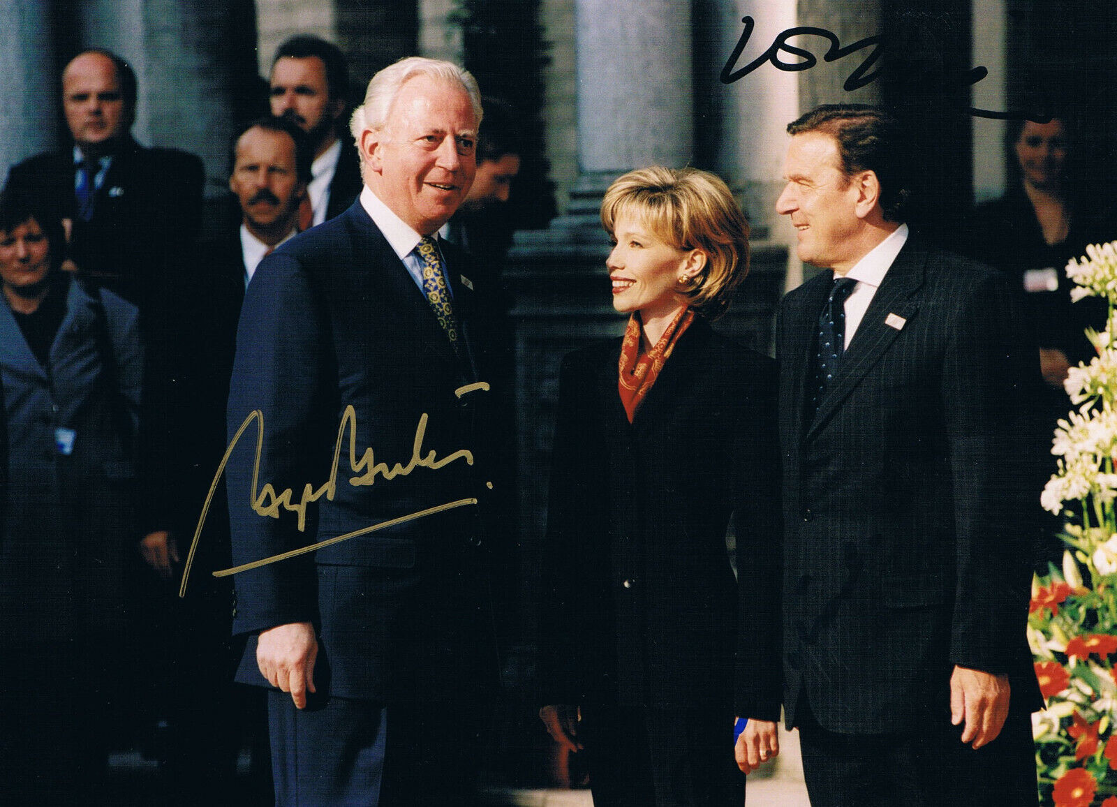 Germany Gerhard & Doris Schr?der & Jacques Santer autograph signed 6x8