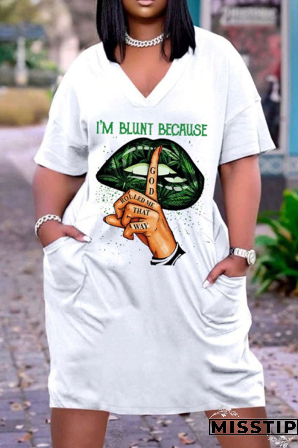 White Rose Red Casual Print Patchwork V Neck Straight Dresses