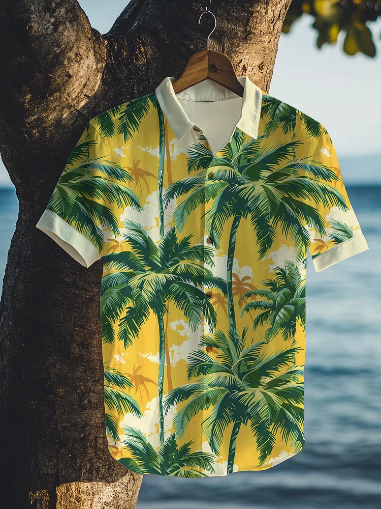 Men's Hawaii Coconut Tree Graphic Print Short Sleeve Shirt