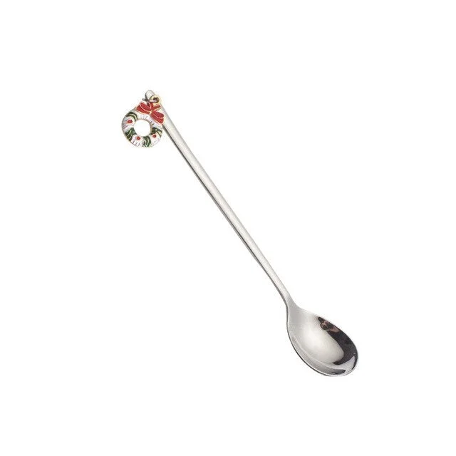 1PCS Metal Merry Christmas Ice Cream Coffee Spoon Shovel Shape Shell Tea Spoons 2 Colors Afternoon Tea Dessert Long Handle Spoon