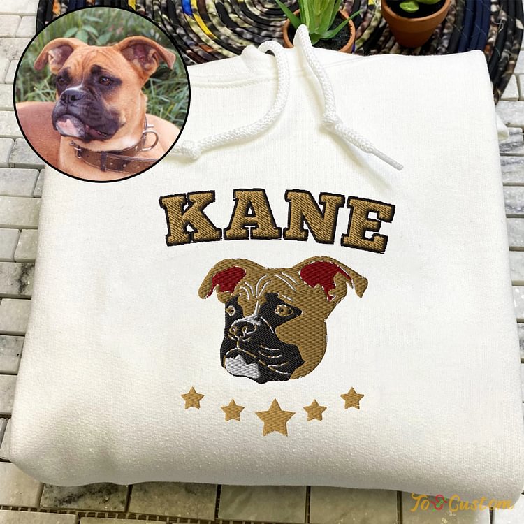 TOSCUSTOM™ Personalized Boxer Portrait Embroidered Hoodie Pet Sweatshirt with Name
