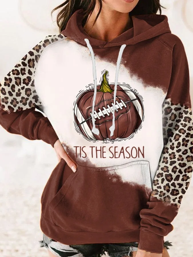 Women's Tis The Season Football Pumpkin Leopard Hoodie socialshop