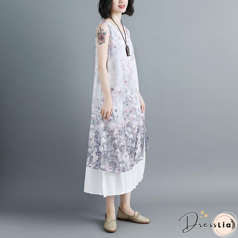 Women Sleeveless Printed Patchwork Pullovers Dress