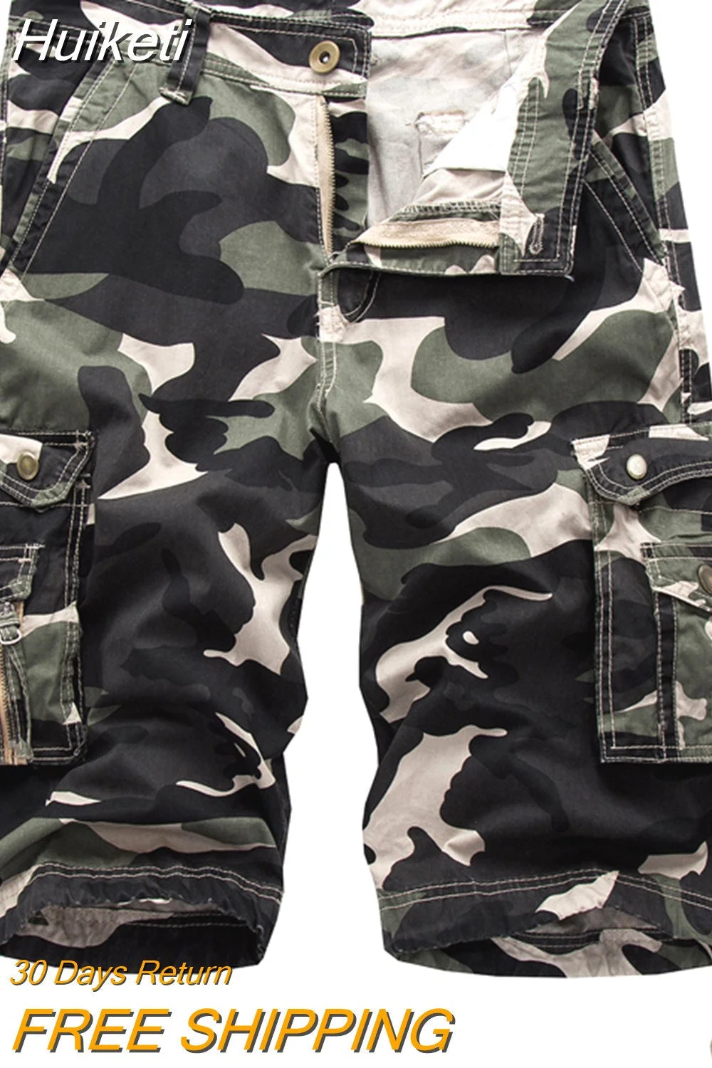 Huiketi Cargo Shorts Men Top Design Camouflage Military Army Khaki Shorts Homme Summer Outwear Hip Hop Casual Cargo Camo Men Shorts