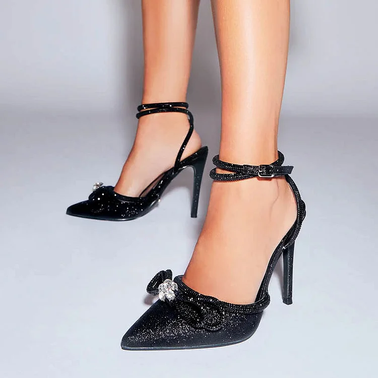 Glittery   Ankle Strap Heels - Classic Evening Pumps Vdcoo
