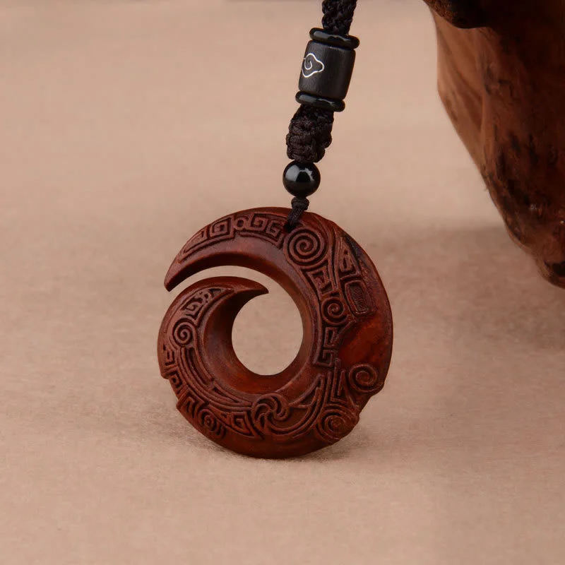 Small Leaf Red Sandalwood Ebony Wood Protection Necklace Pendant