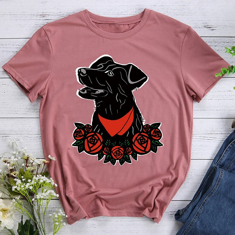 ANB - Dog and flowers T-shirt Tee -06847