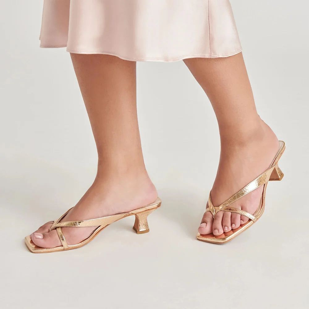 YDN Gold Metallic Finish Open Toe Slip-On Slide Sandals Women