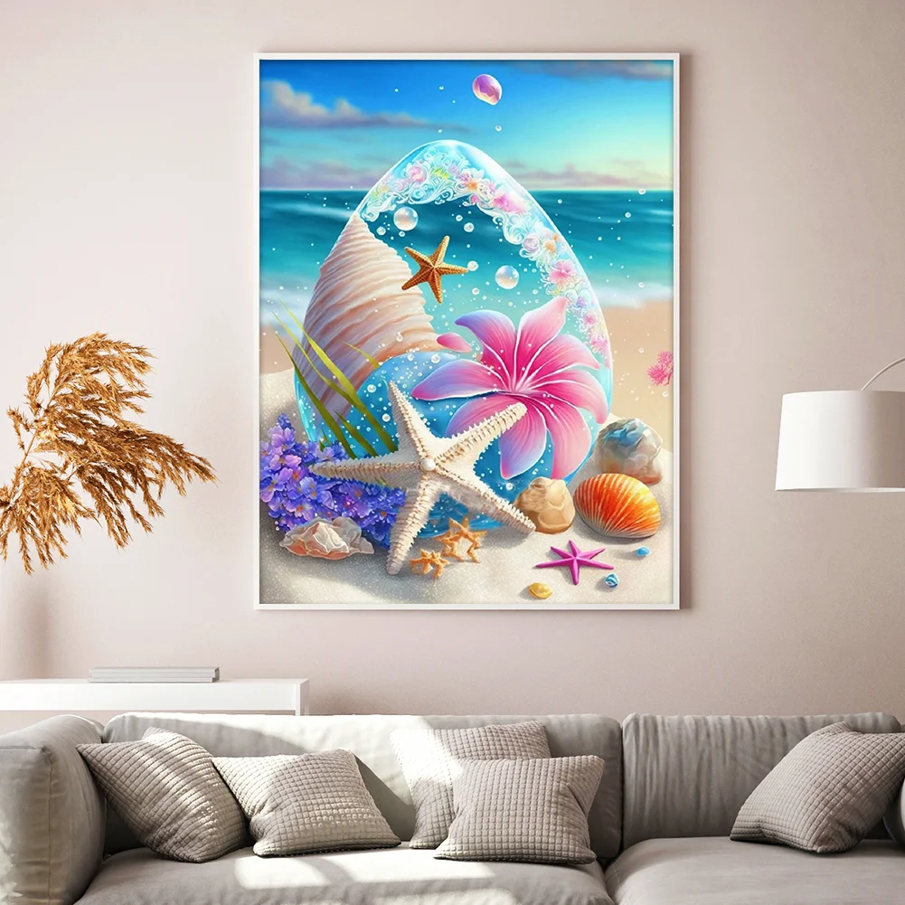 11CT Full Embroidery Stamped Cross Stitch - Beach Shell(Canvas|40x50cm)