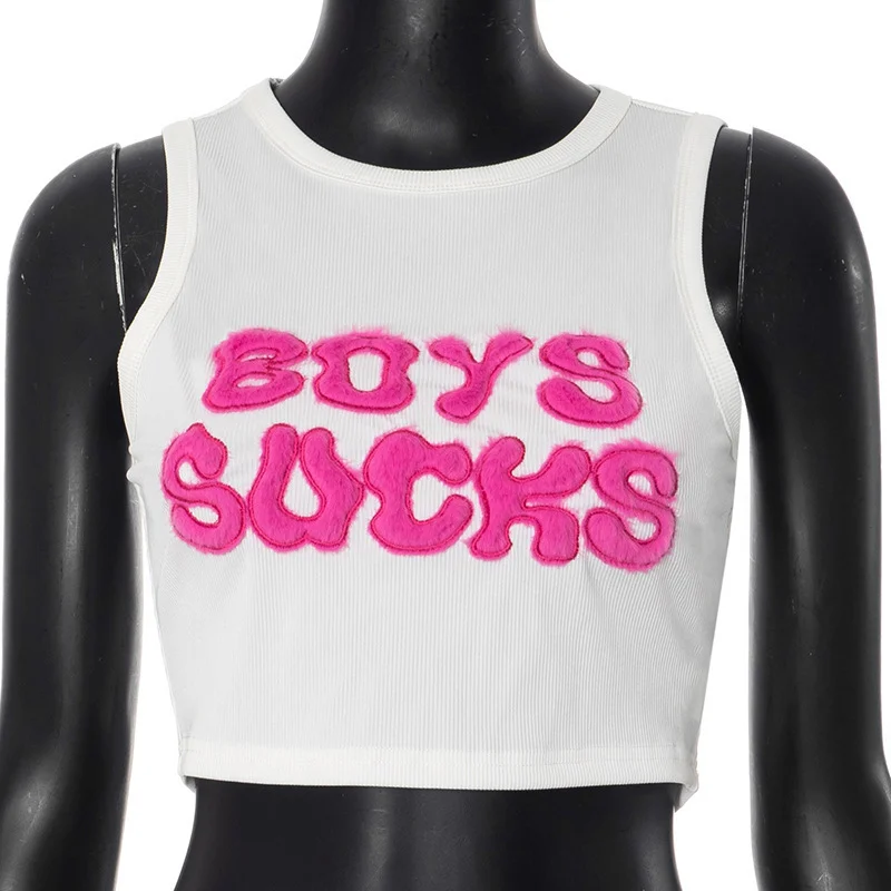 Uveng Uveng Women's Short-Sleeved Retro Letter Summer New Sleeveless T-Shirt Trendy Hottie Vest