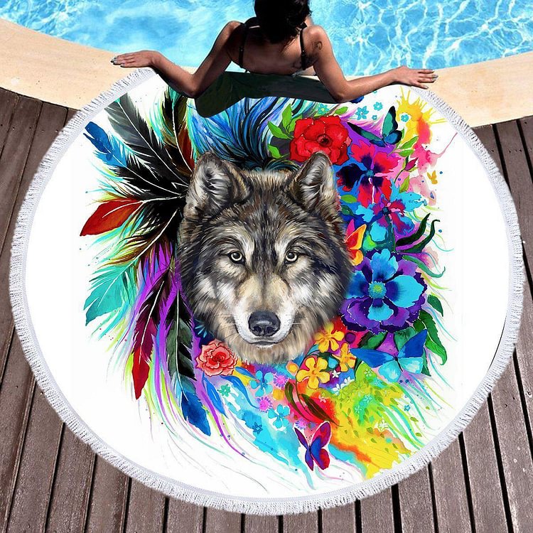 The Original Wolf Spirit Round Beach Towel
