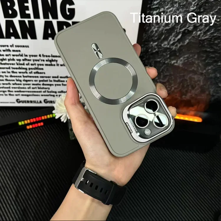 Suitable For Iphone15 Series Mobile Phone Case, Magnetic Frosted Lens Invisible Bracket Protective Cover