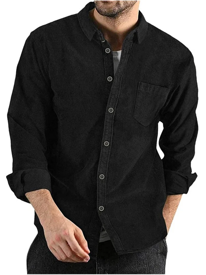 Fall and Winter New Men's Long-sleeved Shirt Corduroy Lapel Buttons Loose Casual Shirt