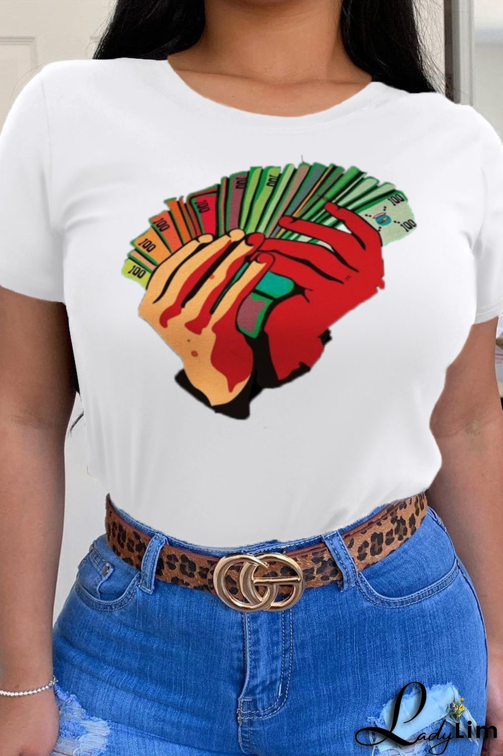 Grey Fashion Street Print Split Joint O Neck T-Shirts