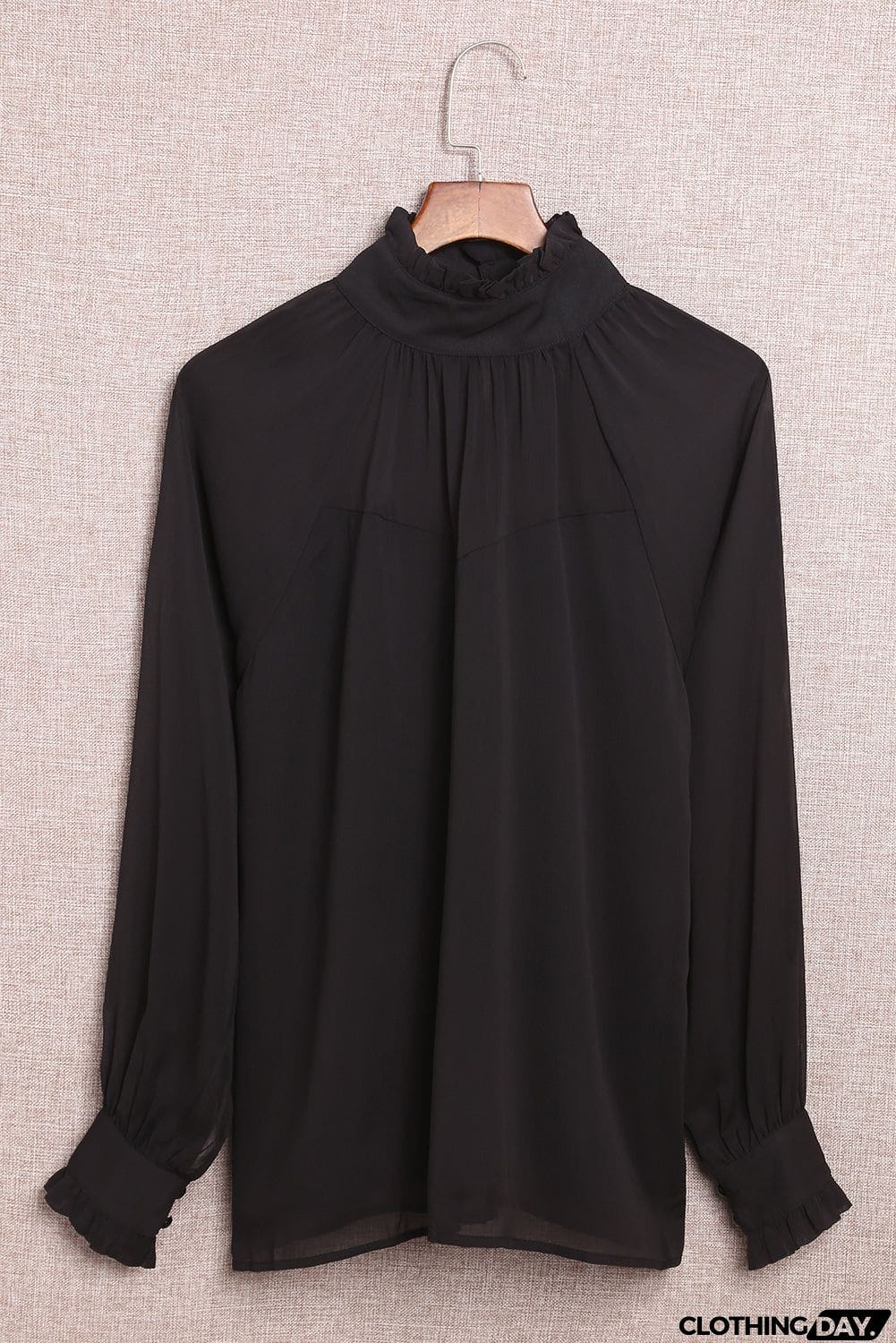 Sheer Ruffled Turtleneck Blouse