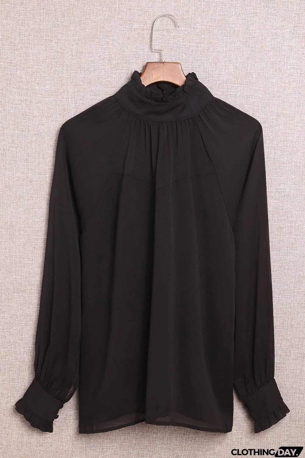 Sheer Ruffled Turtleneck Blouse