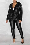 Women's Shiny Sequin Lapel Button Slim Front Blazer Coat