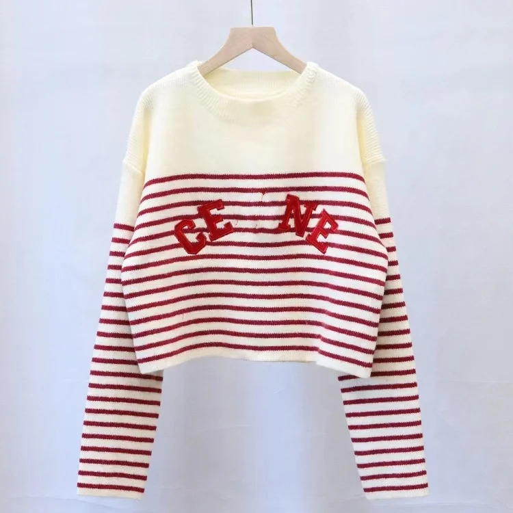 Women Sweater Pullover Knitted Striped Loose High Street Sweater