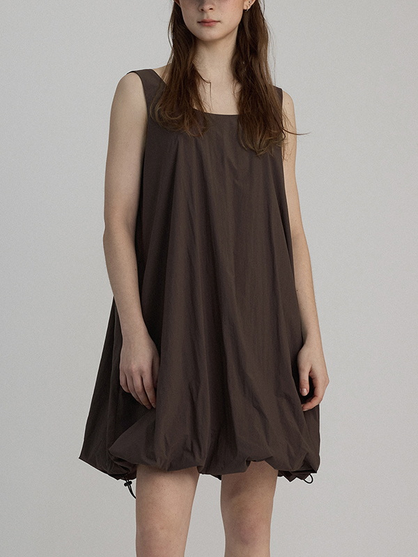 Straps Sleeveless Back Button Side Pocket Drawstring Hem Loose Mini Dress