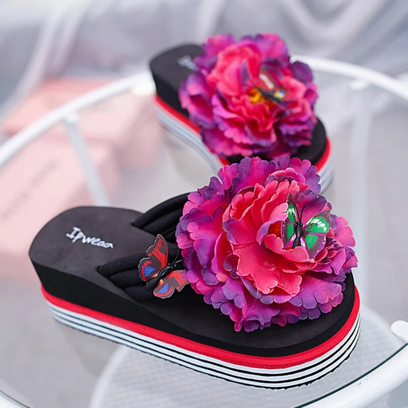 platform Lady Slippers Shoes Flowers Womens Summer Flip Flops Casual Flat Sandals Beach Open Toe flat slippers for women q422