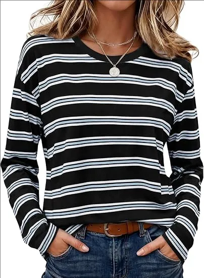 Casual Crew Neck Loose Fit Basic Tee Tops