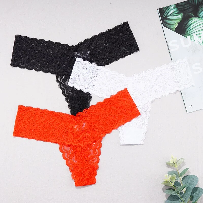 Billionm Woman Lace Thong Low-Rise G String Sexy Briefs Female Lingerie Transparent T-back Solid Color Underwear Ladies Tangas